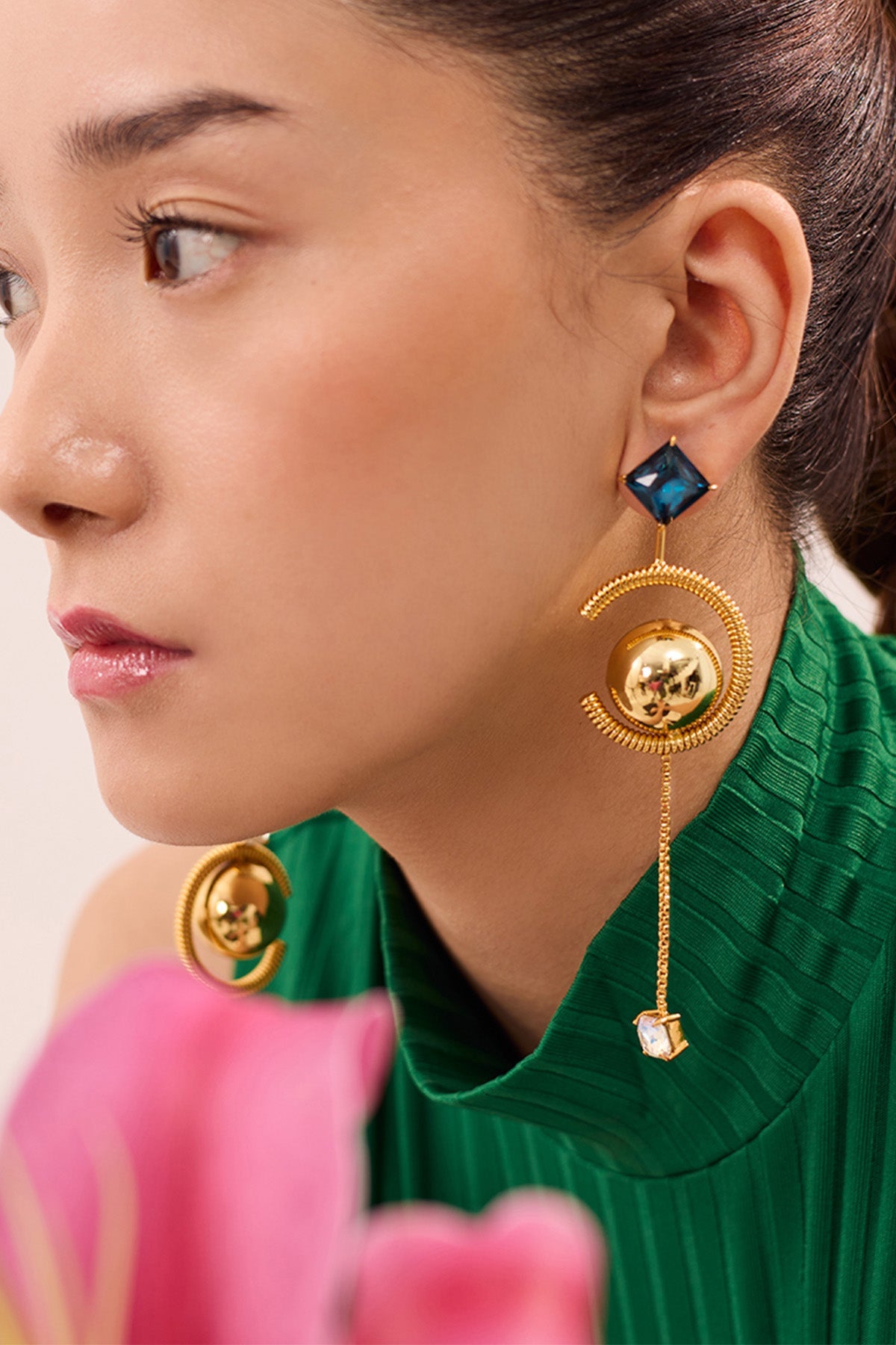 Buy Gold Brass Gemstone Danglers by Ruhheite for Women online at ScrollnShops